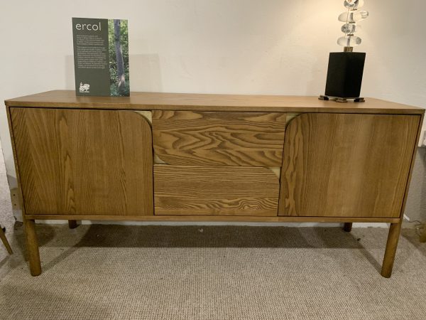 Ercol Verso large sideboard in Vintage finish with brass.