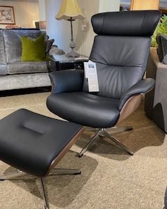 Timeout chair + stool black leather with walnut sides